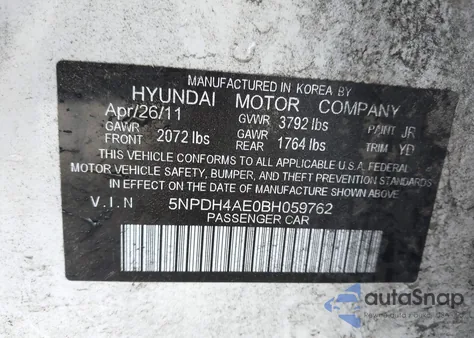 2011 Hyundai Elantra Gls z USA, uszkodzony, nr VIN 5NPDH4AE0BH059762